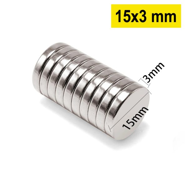 مغناطيس نيوديميوم فائق القوة 15×3 مم – عبوة 10 قطع